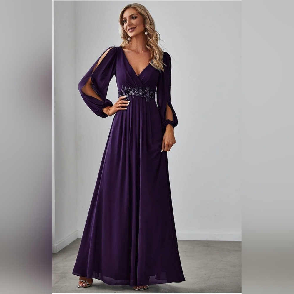Ever Pretty Purple Long Sleeve Dress
